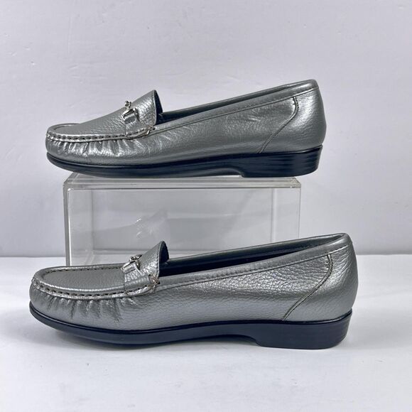 SAS Metro Shoes Womens 7 W Silver Pewter Leather Bit Loafers Tripad Comfort - Picture 3 of 10